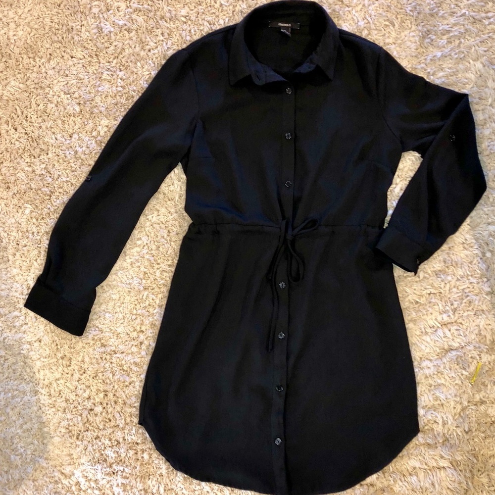 Black Button Up Polyester Dress